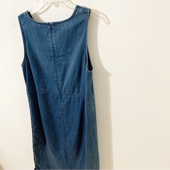 Talbots Petites Sleeveless Denim Jean Dress Button Up the Side Rounded Neckline - Picture 4 of 9